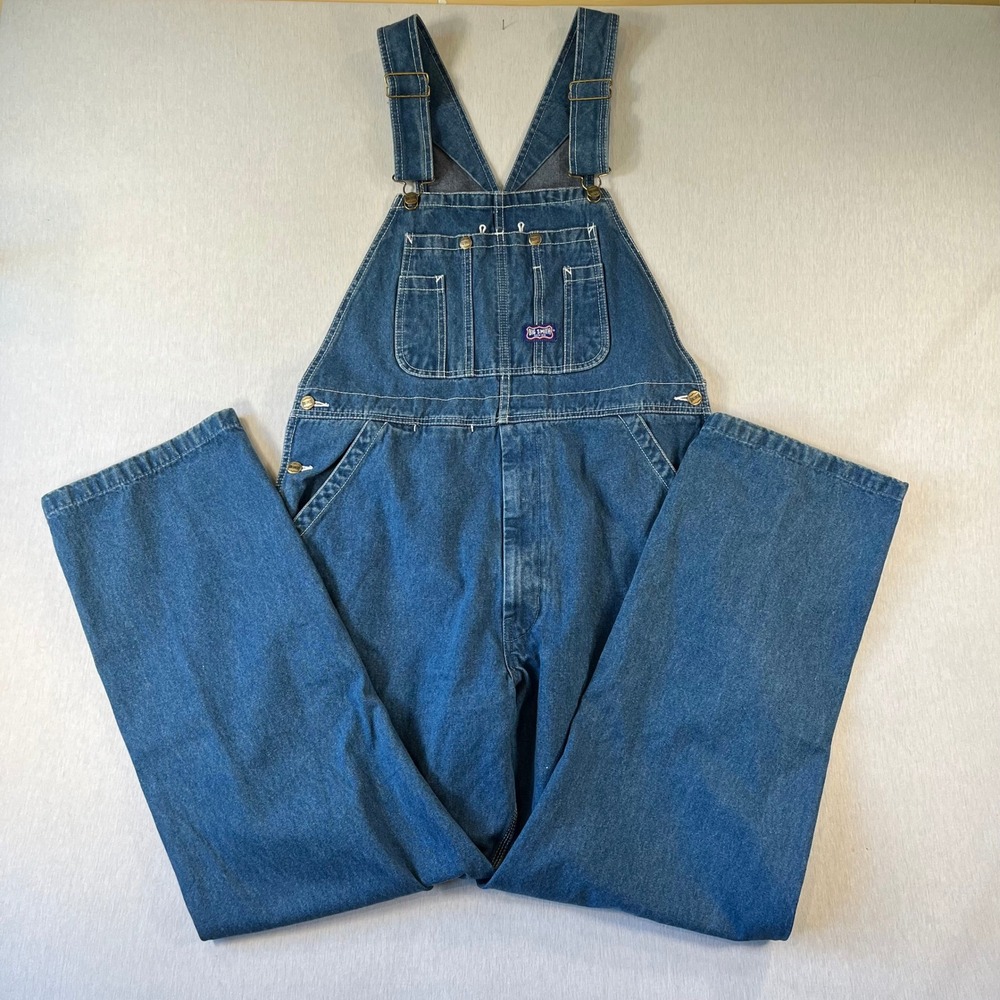 Big Smith Overalls Mens 36x32 (Fit 36x30) Denim Bib Med Wash Work Utility